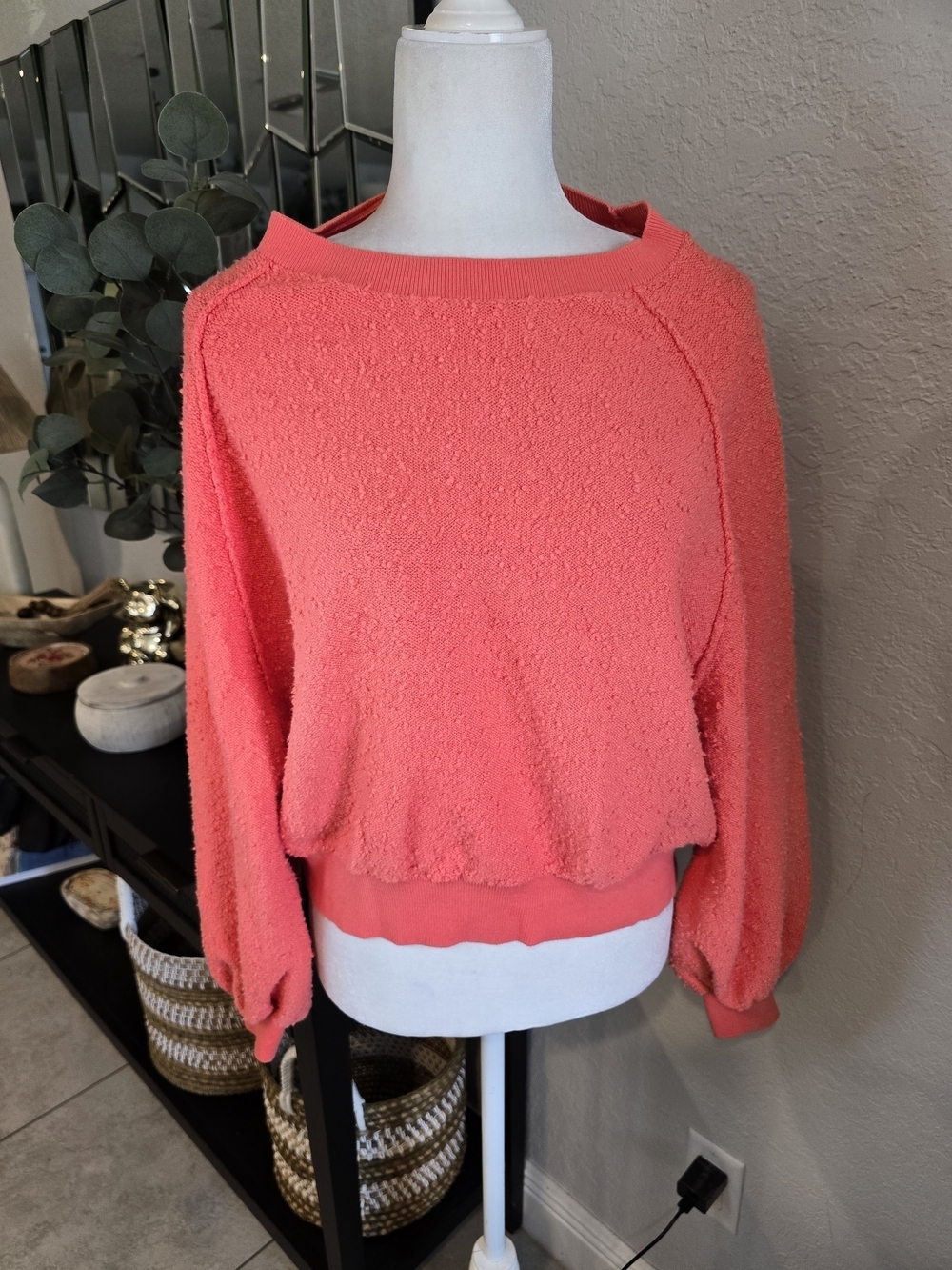 Free People Women’s Found My Friend Pullover Sweater Textured Knit Coral XS - Picture 2 of 8